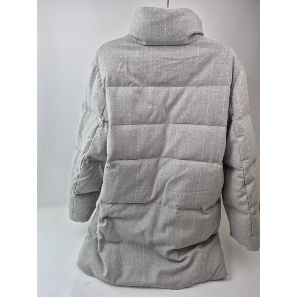 Eleventy Women's Grey Pinstripe Wool Stretch Flannel Puffer Coat Size Large - Picture 4 of 10